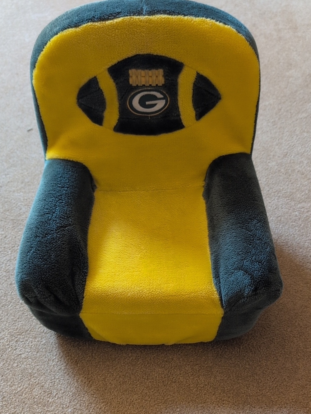 Green and Yellow Plush Kids Chair with Football Logo